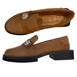 Ganni Tan Loafers with Crystal Detail sz 8